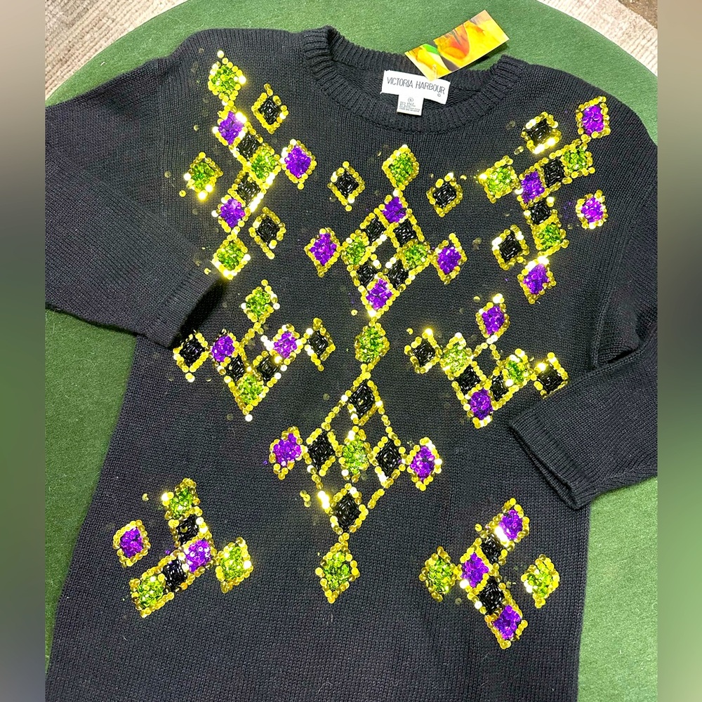Victoria Harbor vintage 90s sequin contemporary mardi gras! sweater